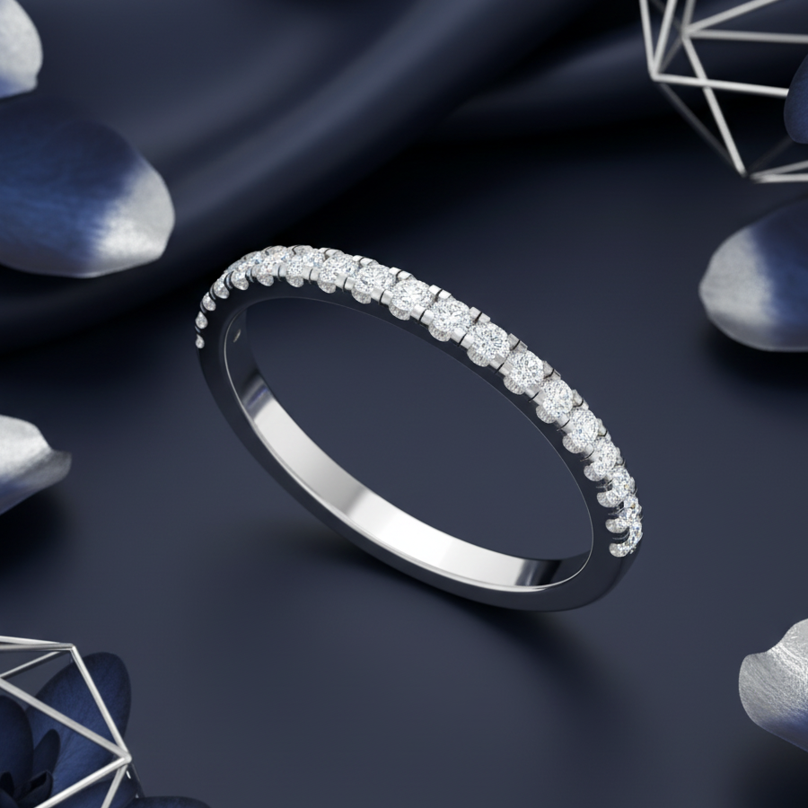Unbroken Crescent-Arc Encrusted Timeless Half-Eternity Scintillating