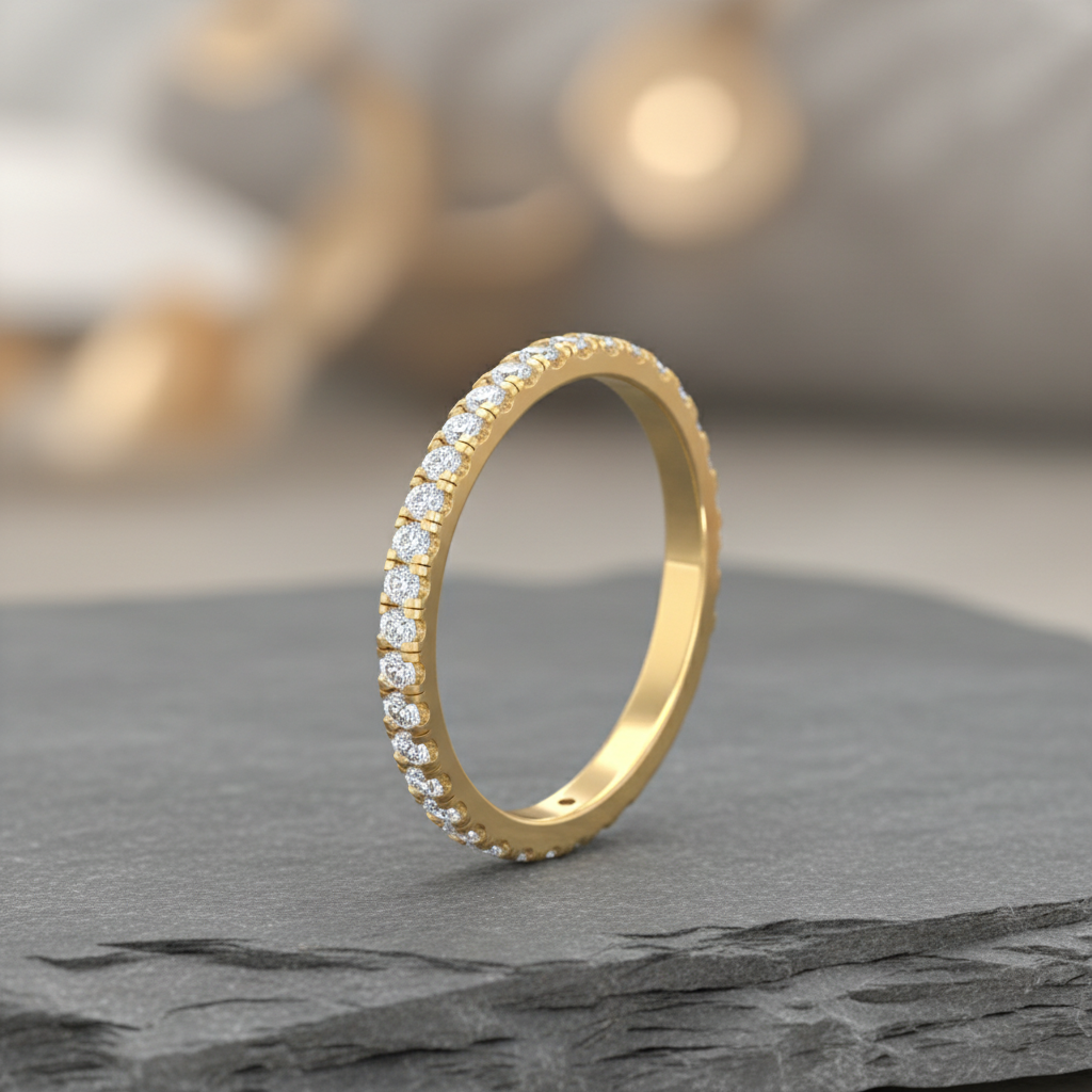 Unbroken Crescent-Arc Encrusted Timeless Half-Eternity Scintillating
