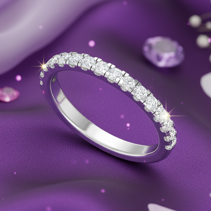 4 Prong Radiant Arc Encrusted Understated Half-Eternity