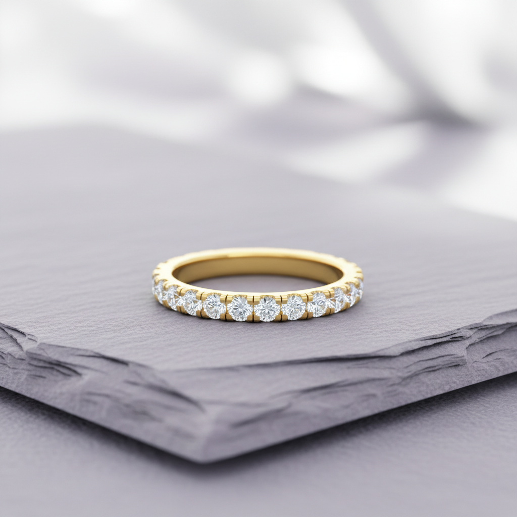 4 Prong Radiant Arc Encrusted Understated Half-Eternity