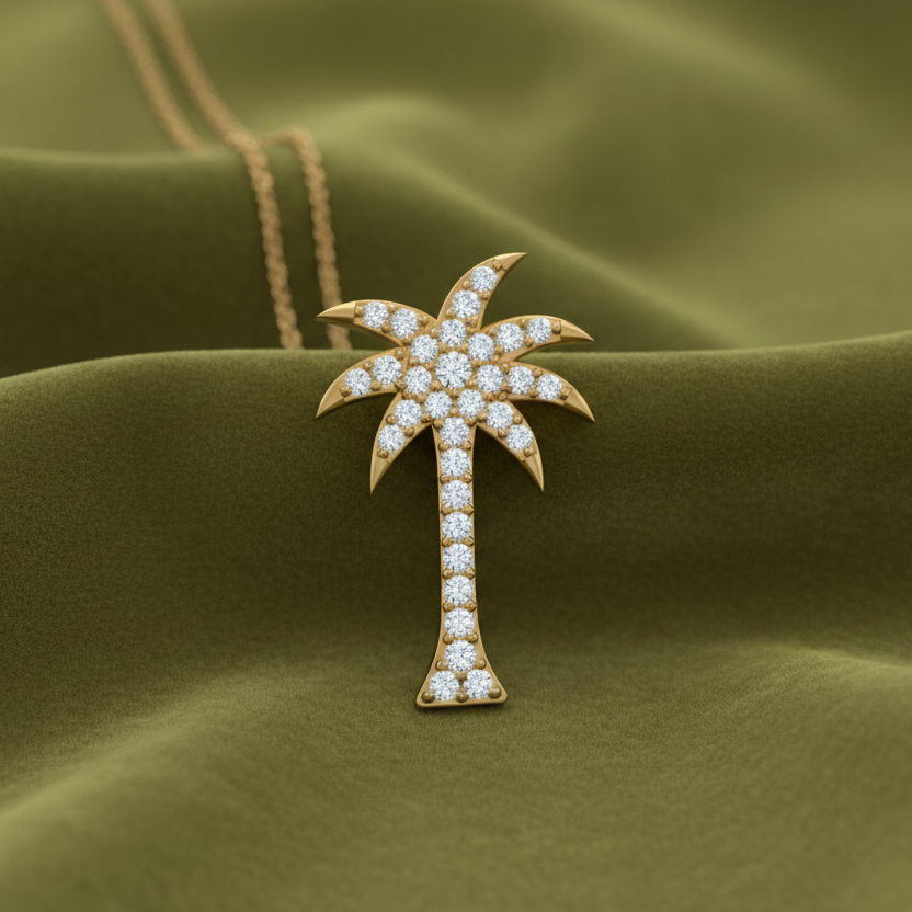 Modern Gold Finish Nautical Palm Tree Necklace With Chain