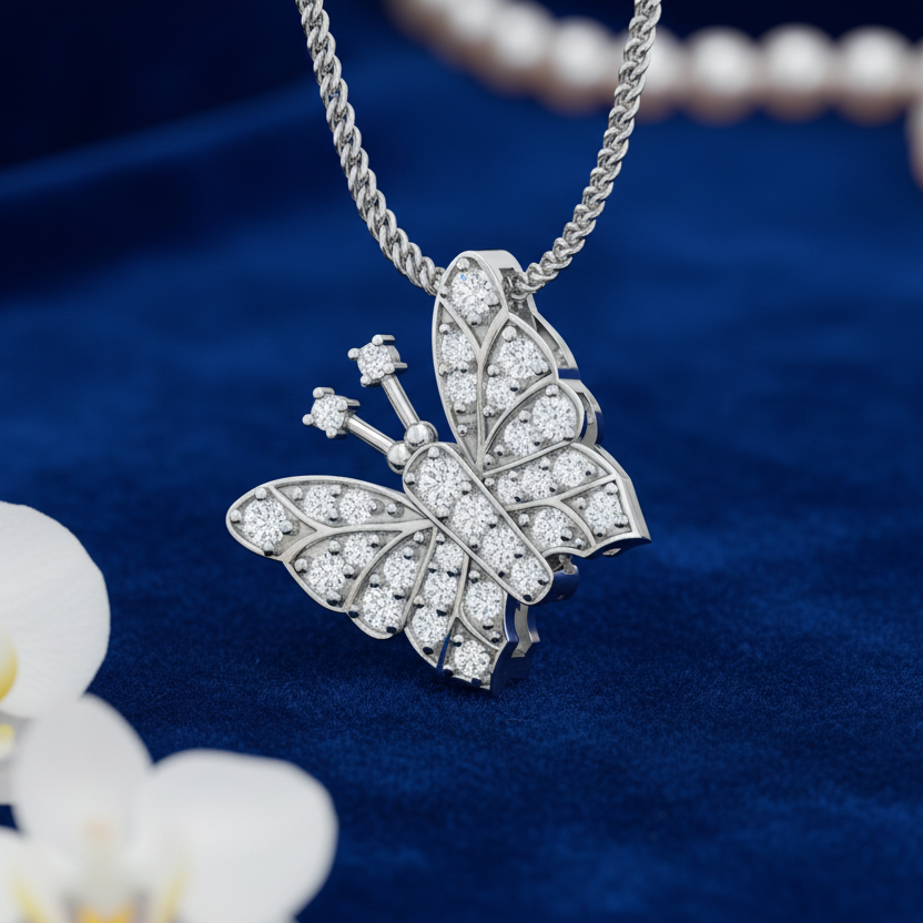 Dainty Gold & Diamond Butterfly Charm Necklace With Chain