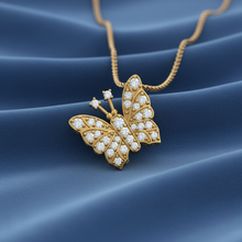 Load image into Gallery viewer, Dainty Gold &amp; Diamond Butterfly Charm Necklace With Chain
