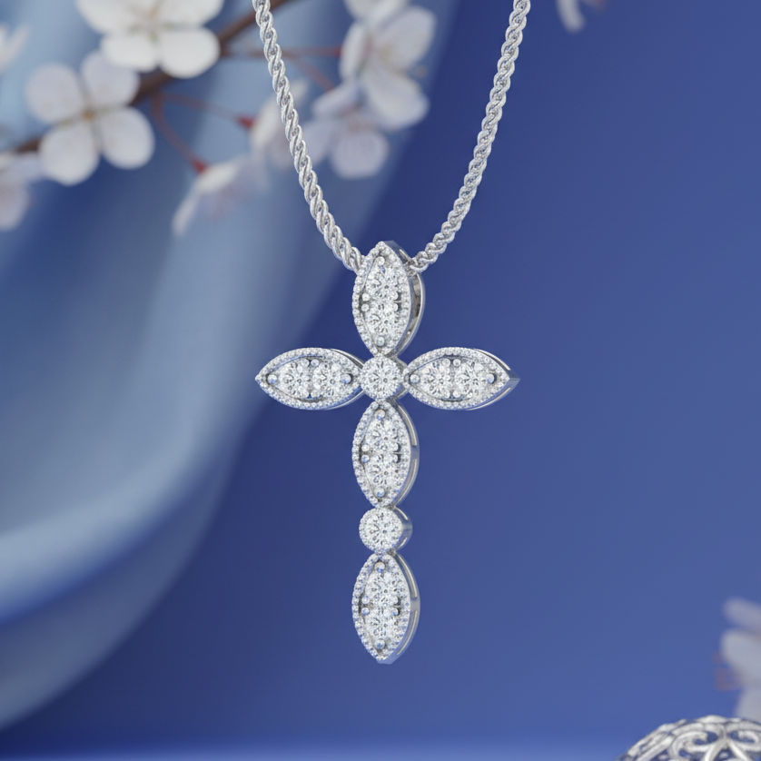 Marquise Cross Charm Necklace With Chain