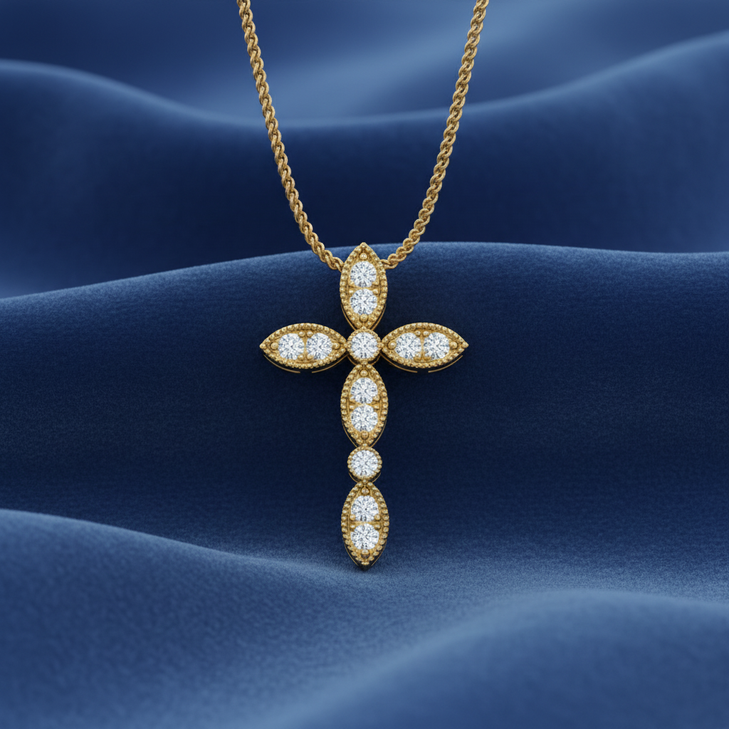 Marquise Cross Charm Necklace With Chain