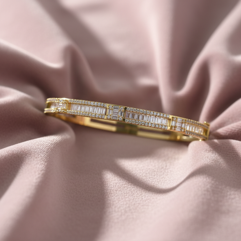 Five Cluster Baguette and Round Diamonds Bangle