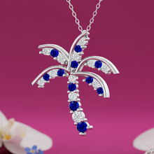 Load image into Gallery viewer, Tropical Palm Tree With Sapphire Stone And Diamond Necklace with Chain