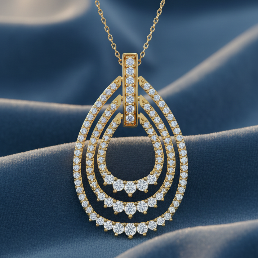 Dazzling Multi-Layered Diamond Teardrop Necklace with Chain
