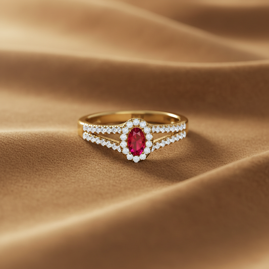 Oval Ruby With Diamond Ring