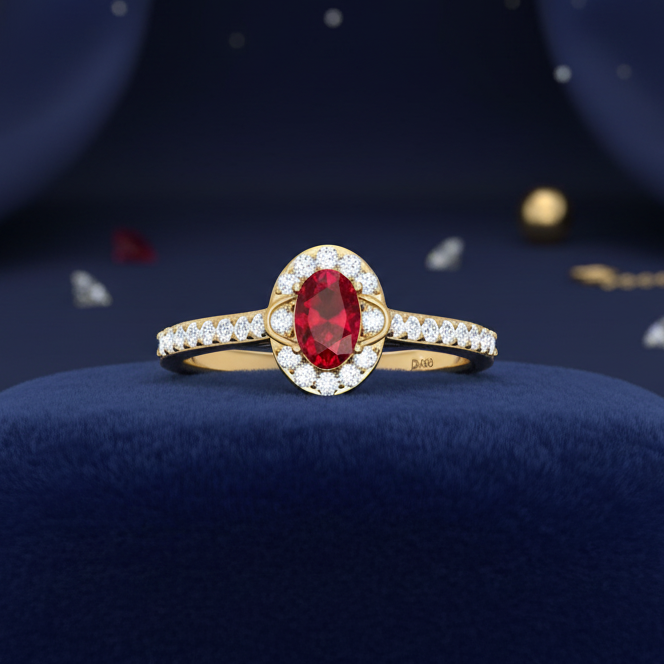 Oval Shape Ruby With Diamond Ring