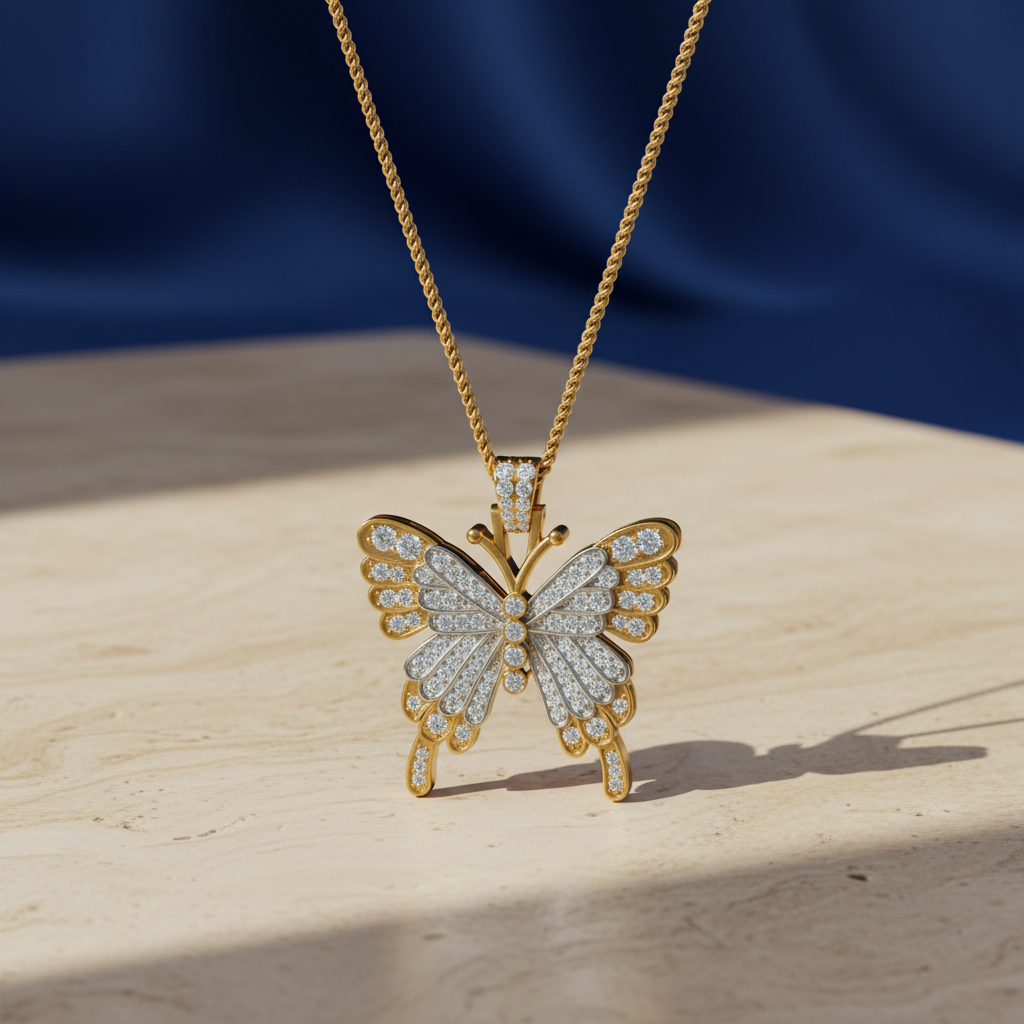 Two-Tone Filigree Butterfly Diamond