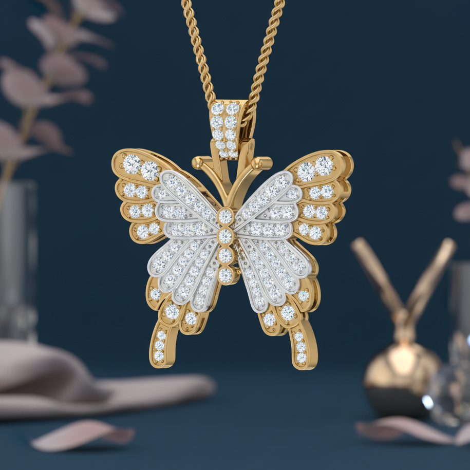 Two-Tone Filigree Butterfly Diamond