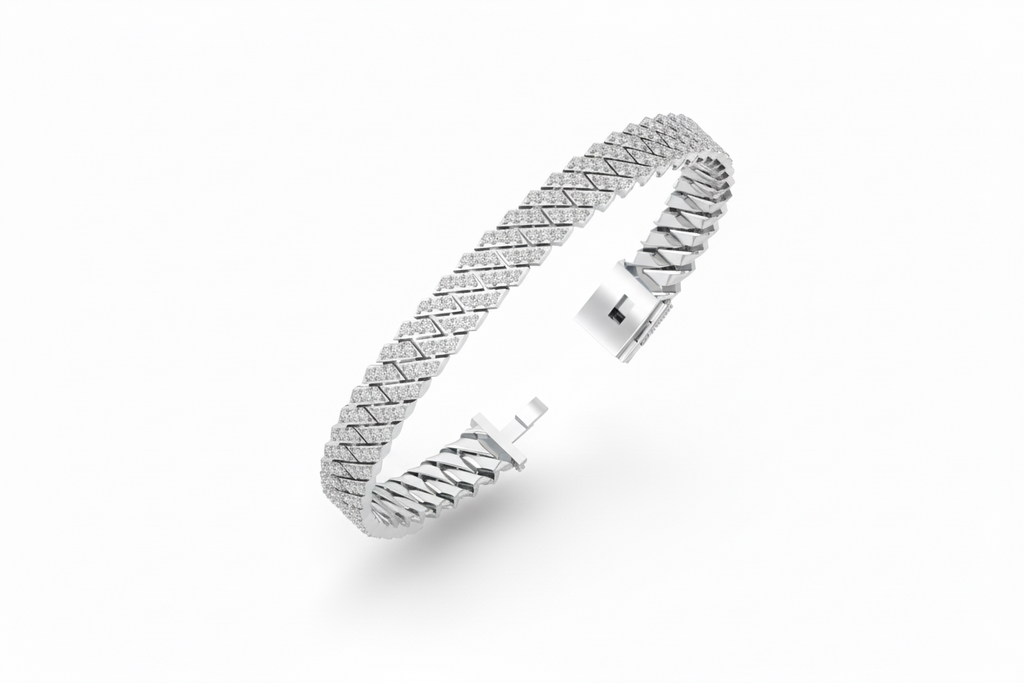 Raised Cuban Link Diamond Bracelet