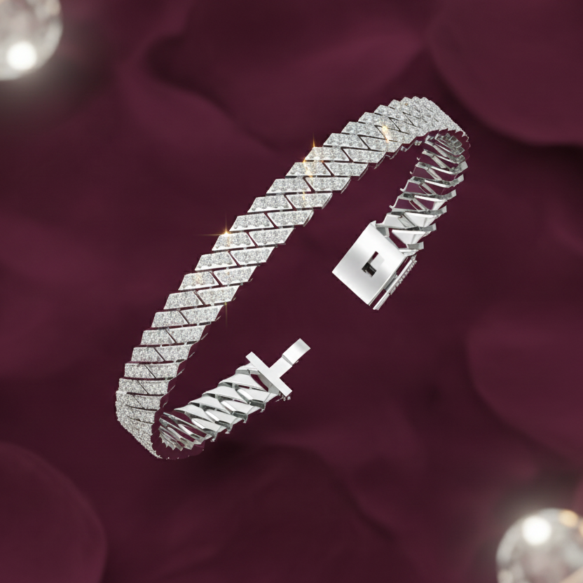 Raised Cuban Link Diamond Bracelet