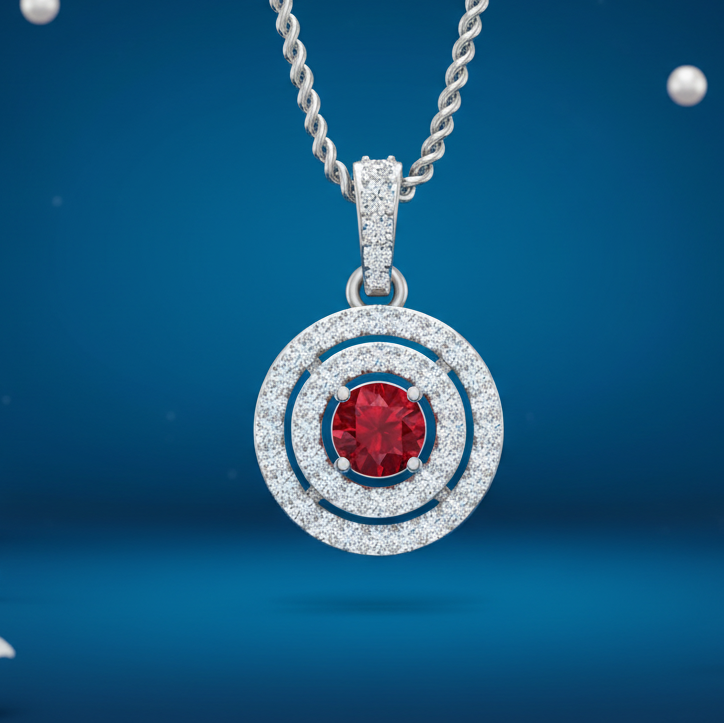 Ruby Double Halo Approx Half Cart Diamond