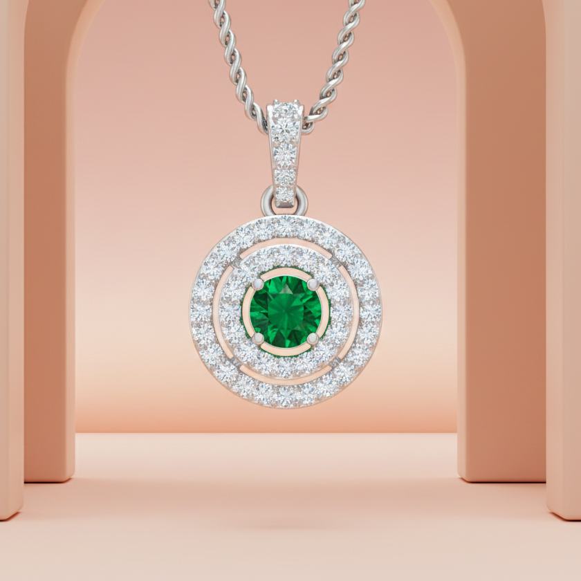 Emerald Double Halo Diamond Half Cart