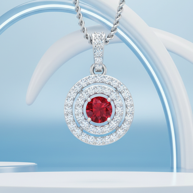 Ruby Double Halo Approx Half Cart Diamond