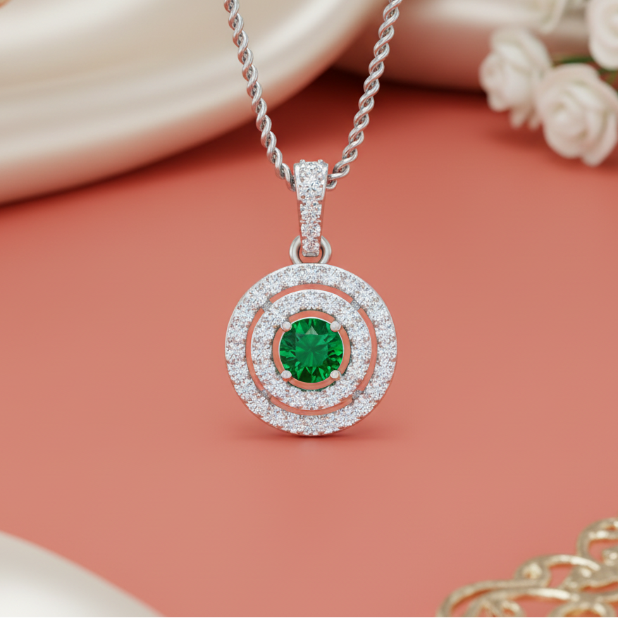 Emerald Double Halo Diamond Half Cart