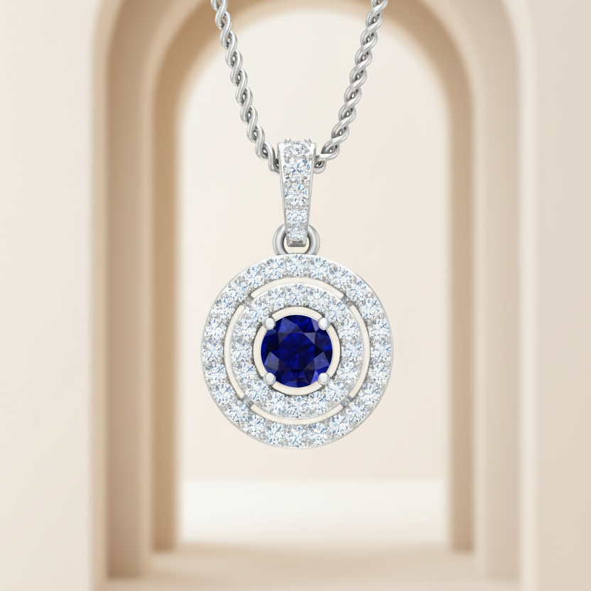 Sapphire Double Halo Approx Half Cart Diamond