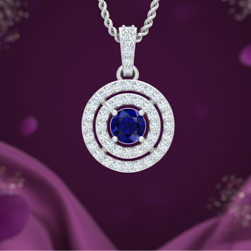 Sapphire Double Halo Approx Half Cart Diamond