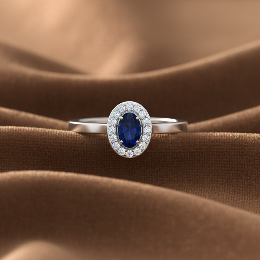 Precious Oval Sapphire Diamond Pure Serene Azure Crown Solitaire