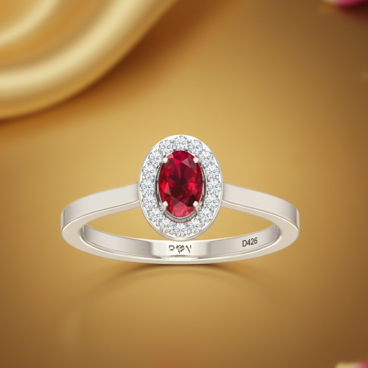 Oval Ruby Delicate Diamond Accent Solitaire