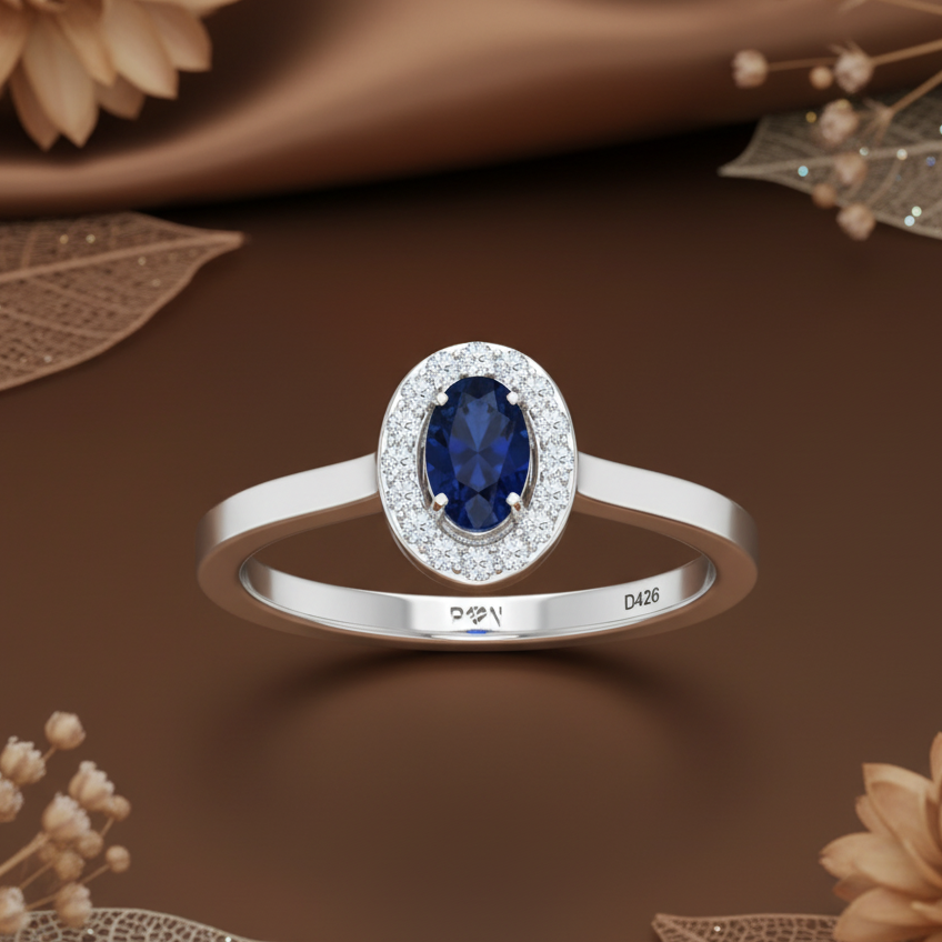 Precious Oval Sapphire Diamond Pure Serene Azure Crown Solitaire