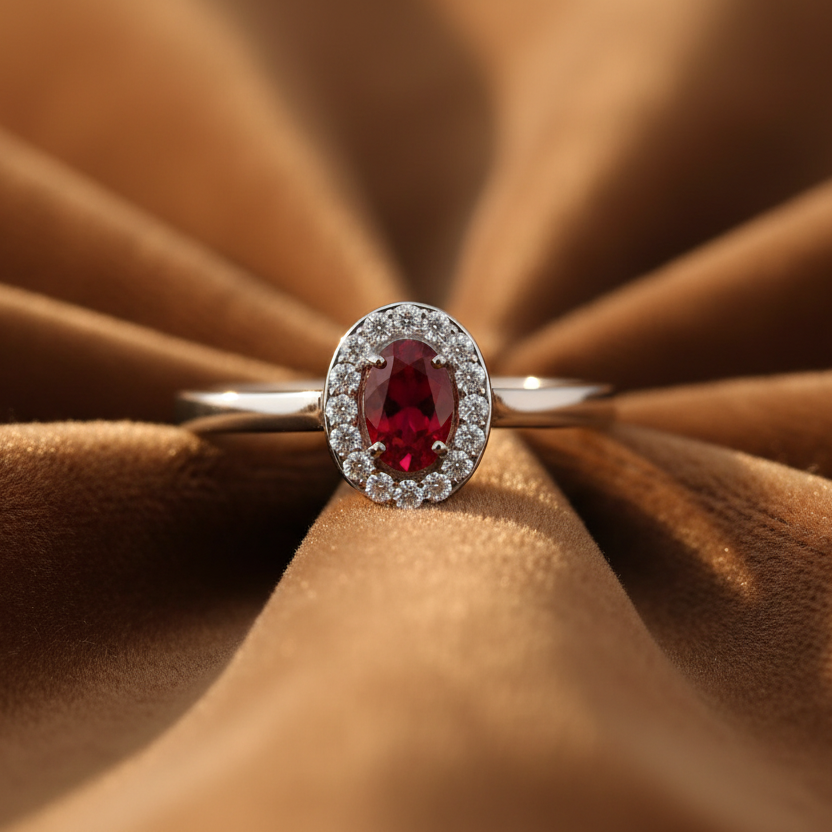 Oval Ruby Delicate Diamond Accent Solitaire