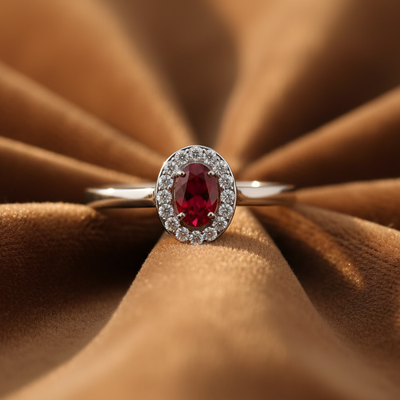 Oval Ruby Delicate Diamond Accent Solitaire
