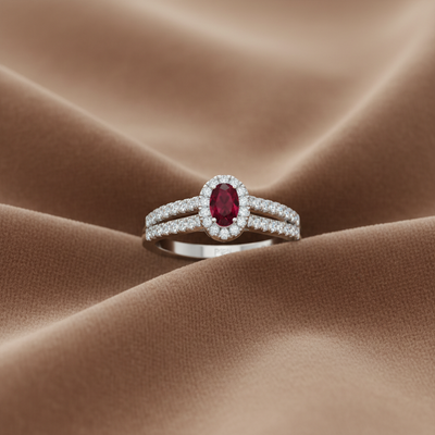 Oval Ruby With Diamond Ring