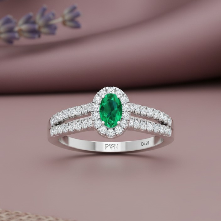 Oval Emerald With Diamond Ring