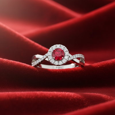 Precious Round Ruby Diamond Halo Solitaire