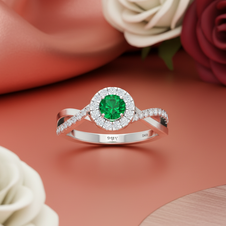 Precious Round Emerald Natural Diamond Verdure Bloom Cluster Crown