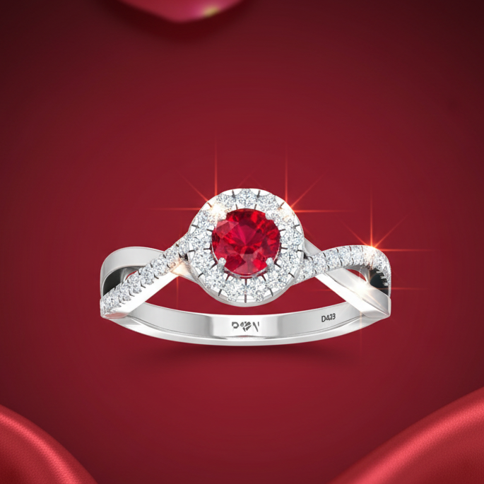 Precious Round Ruby Diamond Halo Solitaire