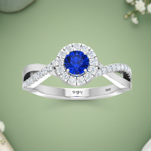 Load image into Gallery viewer, Round Sapphire Diamond Halo Azure Brilliant Solitaire