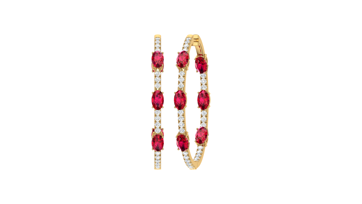Oval Ruby Diamond Inside-Out Hoop Earrings
