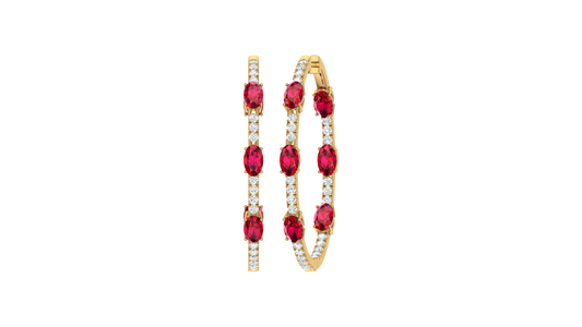 Oval Ruby Diamond Inside-Out Hoop Earrings