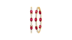 Oval Ruby Diamond Inside-Out Hoop Earrings