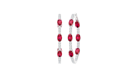 Oval Ruby Diamond Inside-Out Hoop Earrings