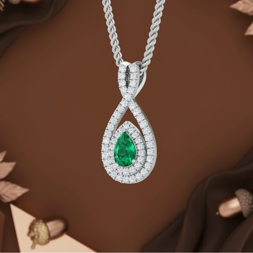 Teardrop Pear Emerald Natural Diamond Cluster