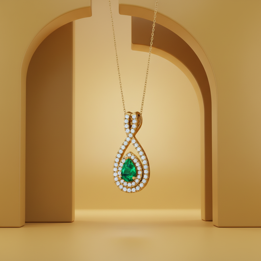 Emerald Pear-Cut Infinity Diamond