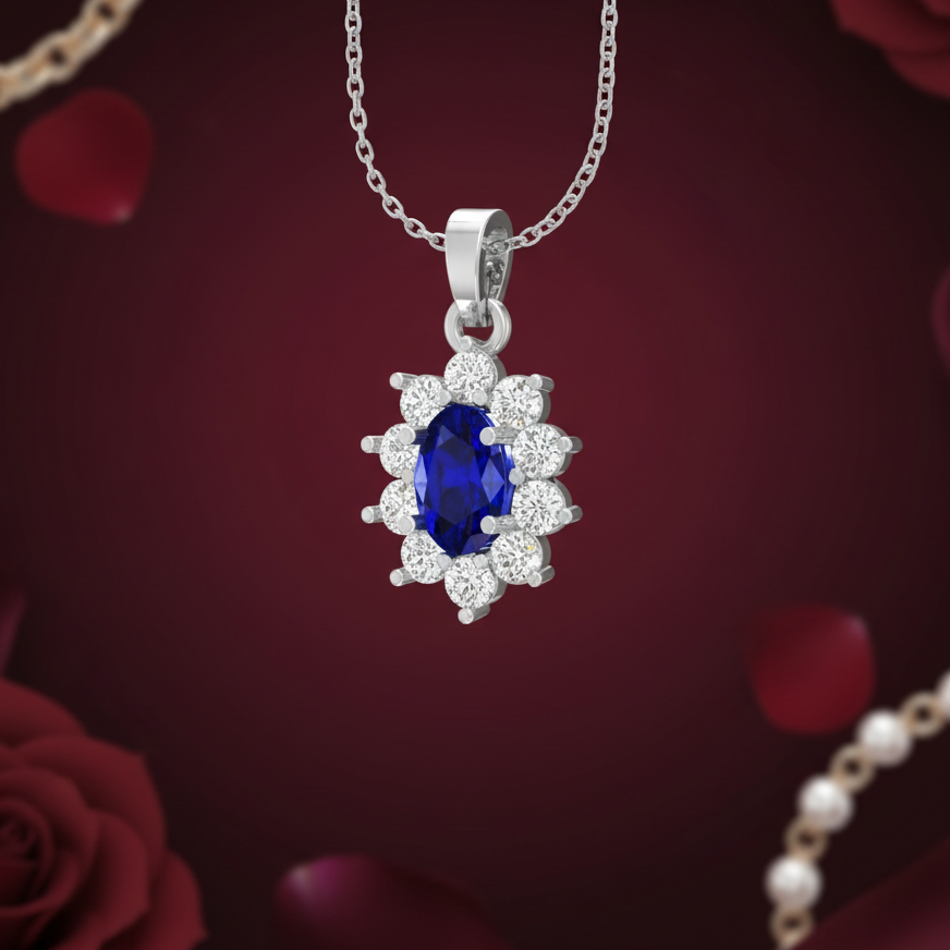 Oval Sapphire Floral Halo Diamond