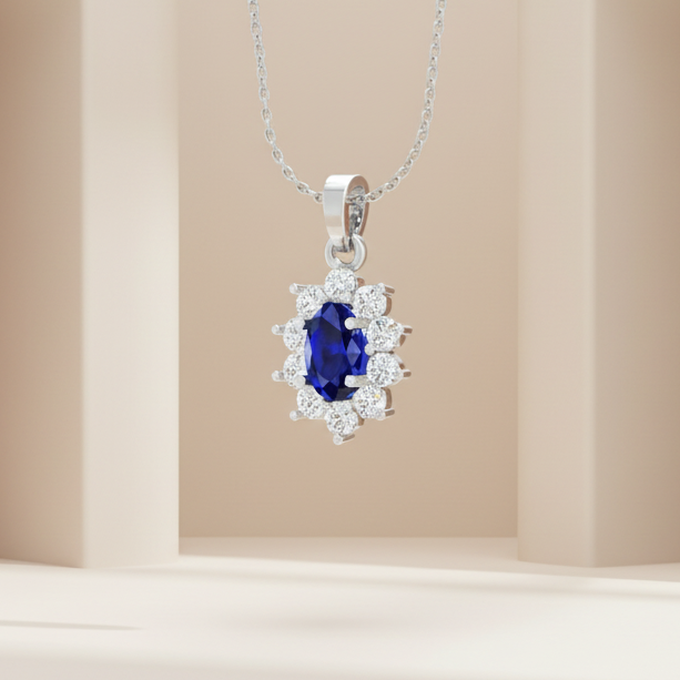 Oval Sapphire Floral Halo Diamond