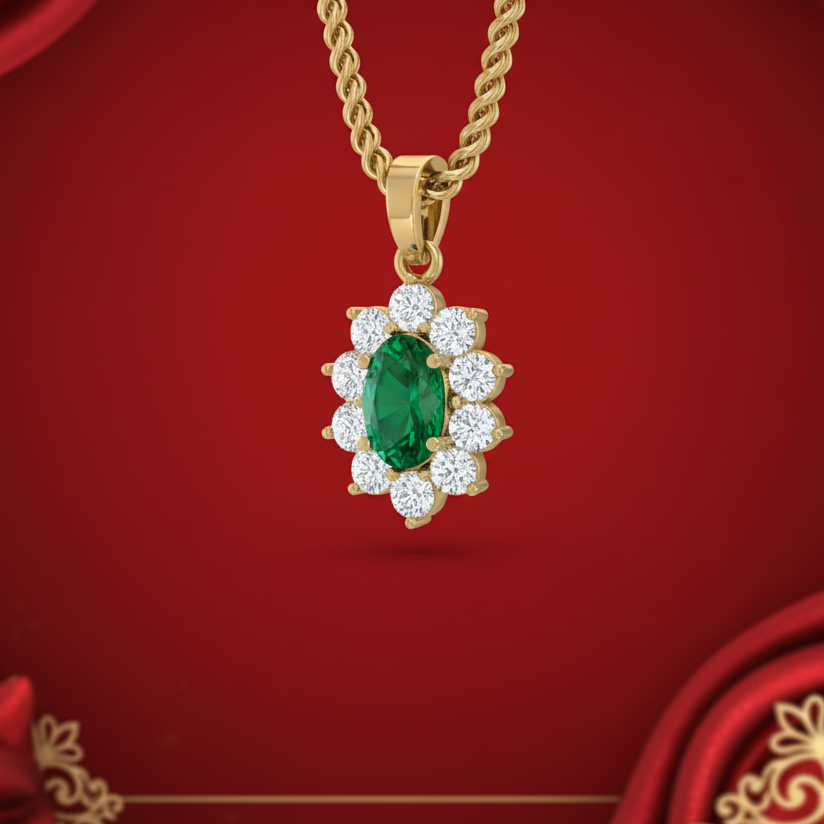 Precious Oval Emerald Diamond Artisan Minimal Crown