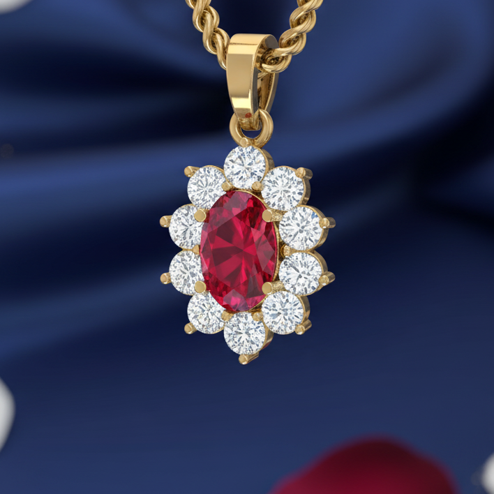 Oval Ruby Floral Halo Diamond