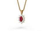 Oval Ruby Floral Halo Diamond