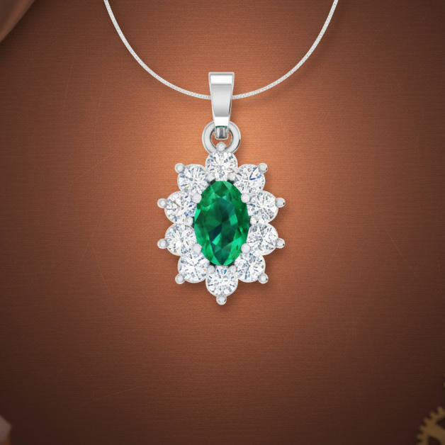 Oval Emerald Floral Halo Diamond