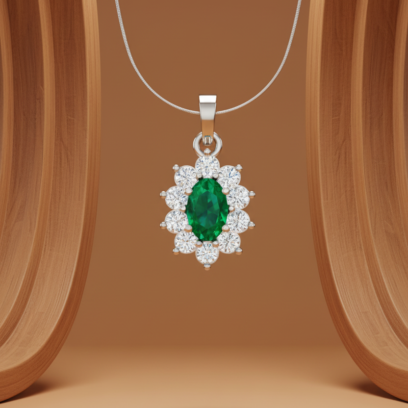 Oval Emerald Floral Halo Diamond