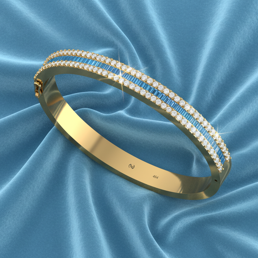 Luxury Gold And Stone & Diamond Oval Bangle