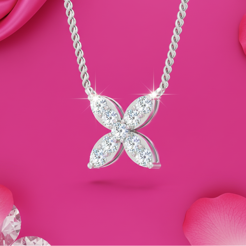 Classic Diamond Flower Cluster Necklace With Chain